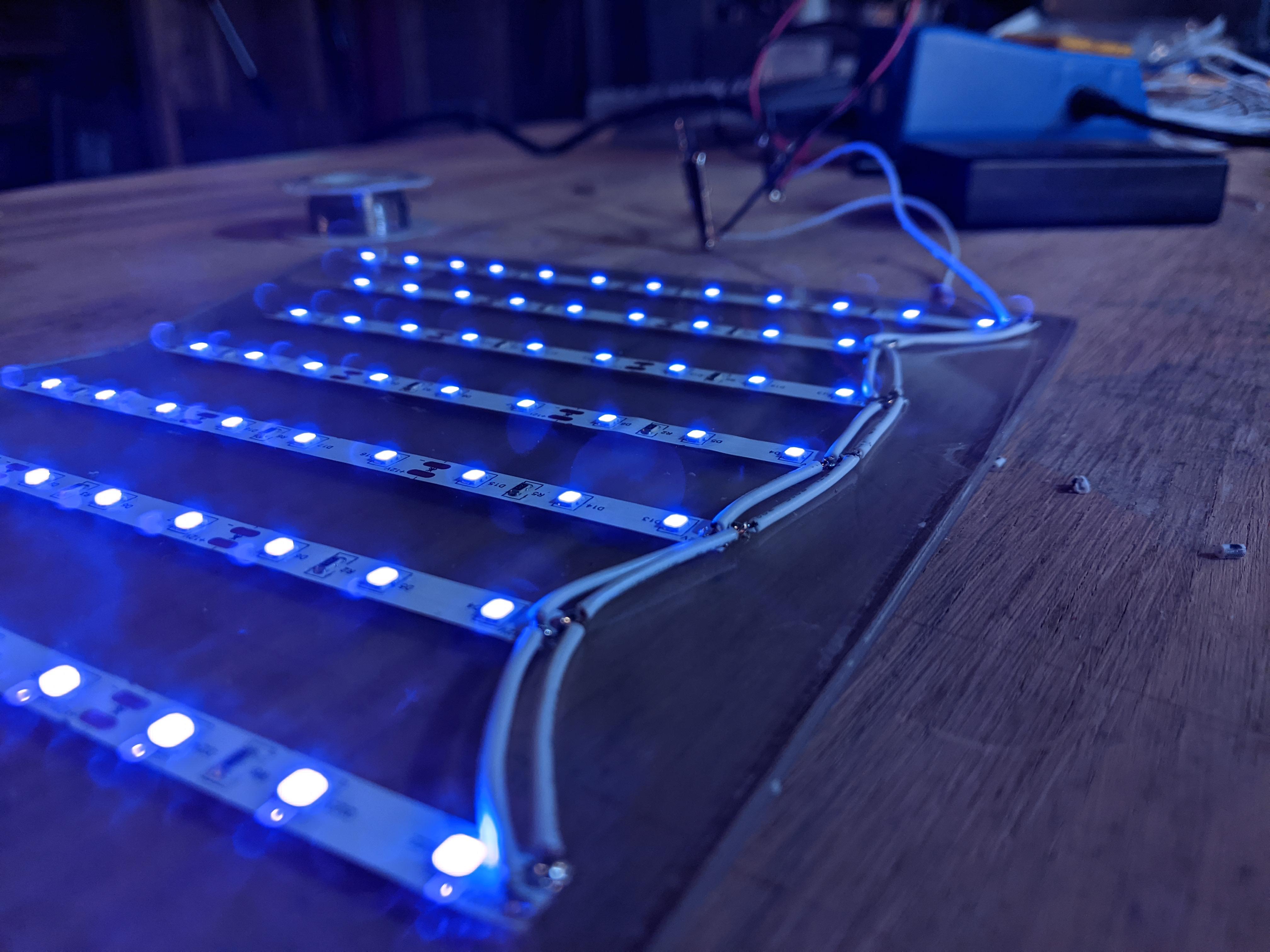 Plexiglass sheets with UV LED strips