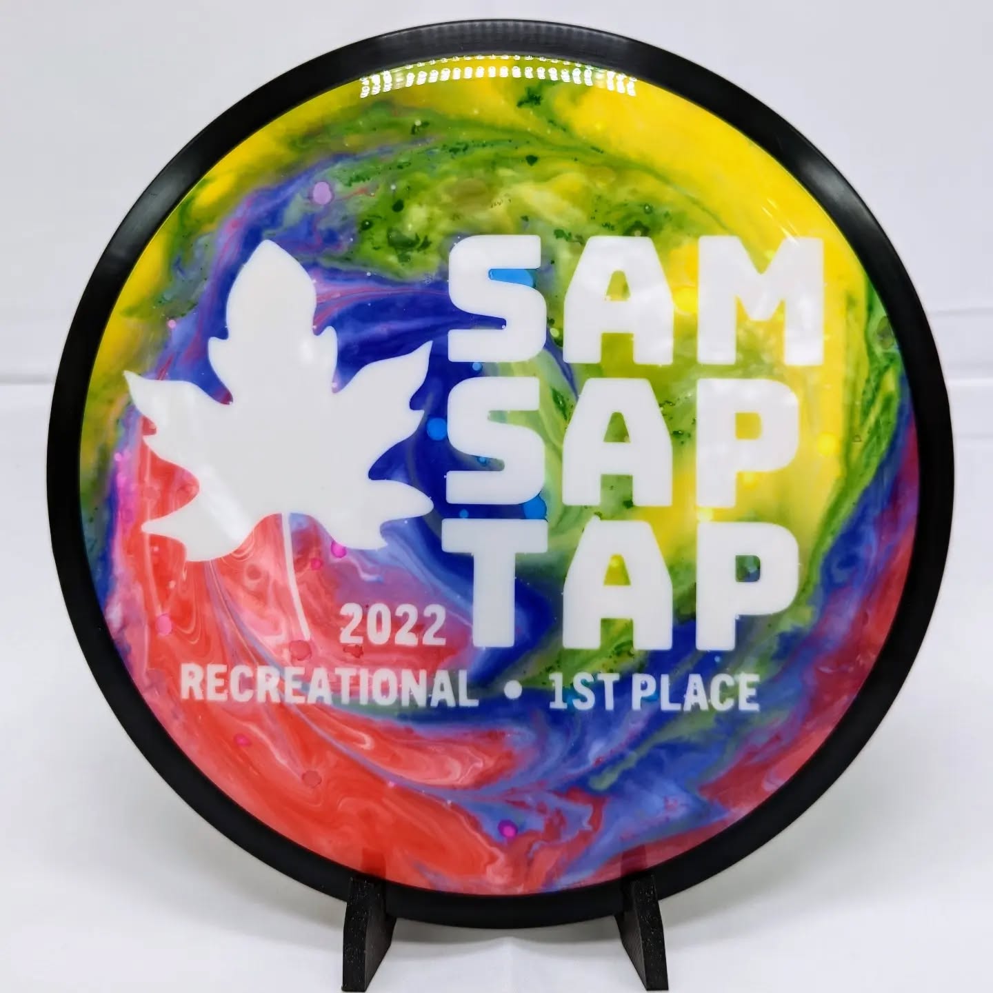These are the 4 discs I dyed for the 1st place winners in the St. Albans Museum Sap Tap! It's a 1 round, amateur, charit